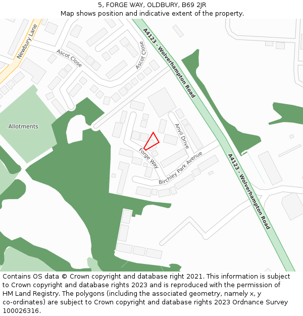 5, FORGE WAY, OLDBURY, B69 2JR: Location map and indicative extent of plot