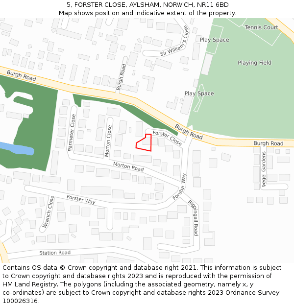 5, FORSTER CLOSE, AYLSHAM, NORWICH, NR11 6BD: Location map and indicative extent of plot