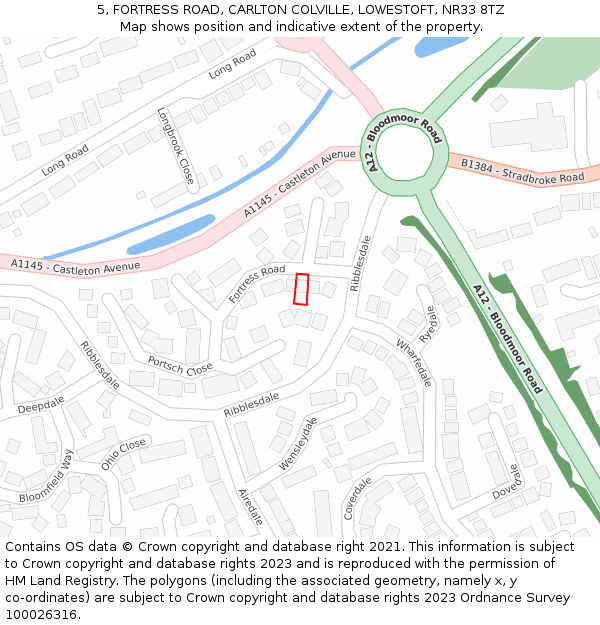 5, FORTRESS ROAD, CARLTON COLVILLE, LOWESTOFT, NR33 8TZ: Location map and indicative extent of plot
