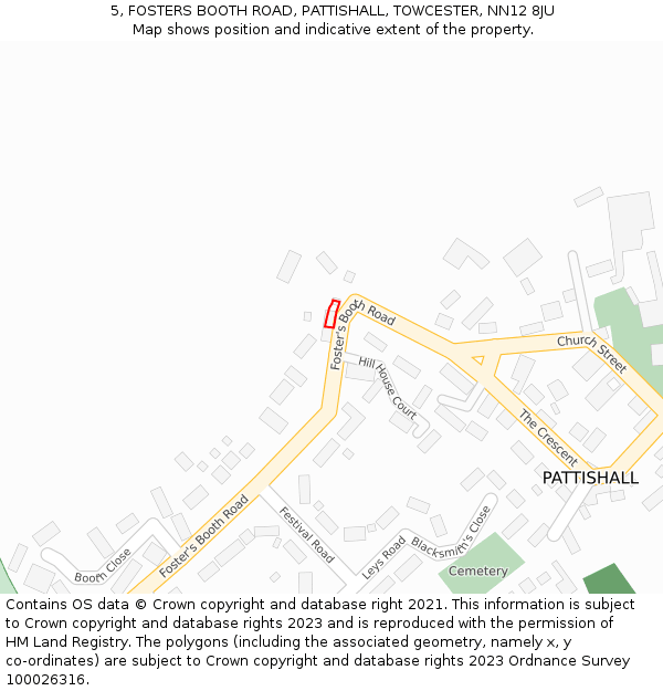 5, FOSTERS BOOTH ROAD, PATTISHALL, TOWCESTER, NN12 8JU: Location map and indicative extent of plot