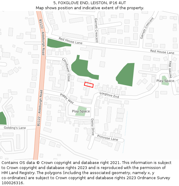 5, FOXGLOVE END, LEISTON, IP16 4UT: Location map and indicative extent of plot