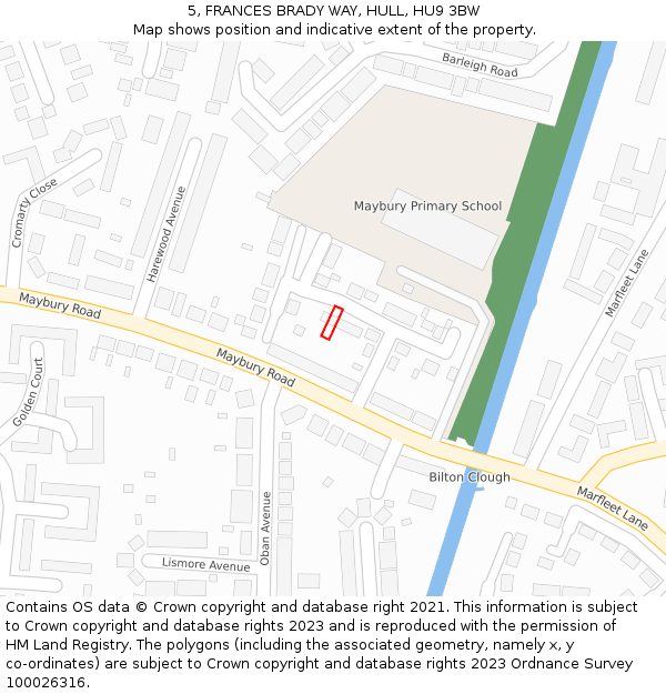 5, FRANCES BRADY WAY, HULL, HU9 3BW: Location map and indicative extent of plot