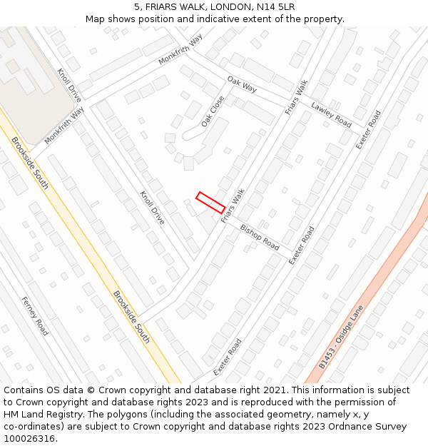 5, FRIARS WALK, LONDON, N14 5LR: Location map and indicative extent of plot