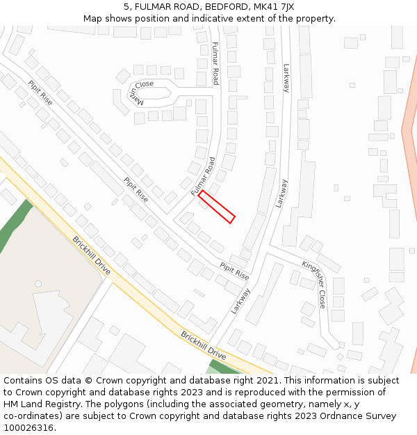 5, FULMAR ROAD, BEDFORD, MK41 7JX: Location map and indicative extent of plot