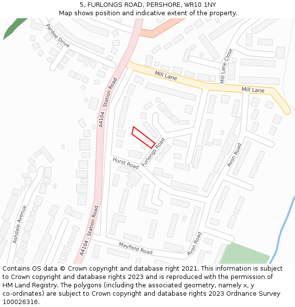 5, FURLONGS ROAD, PERSHORE, WR10 1NY: Location map and indicative extent of plot