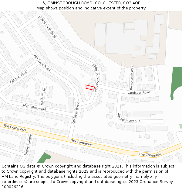 5, GAINSBOROUGH ROAD, COLCHESTER, CO3 4QP: Location map and indicative extent of plot