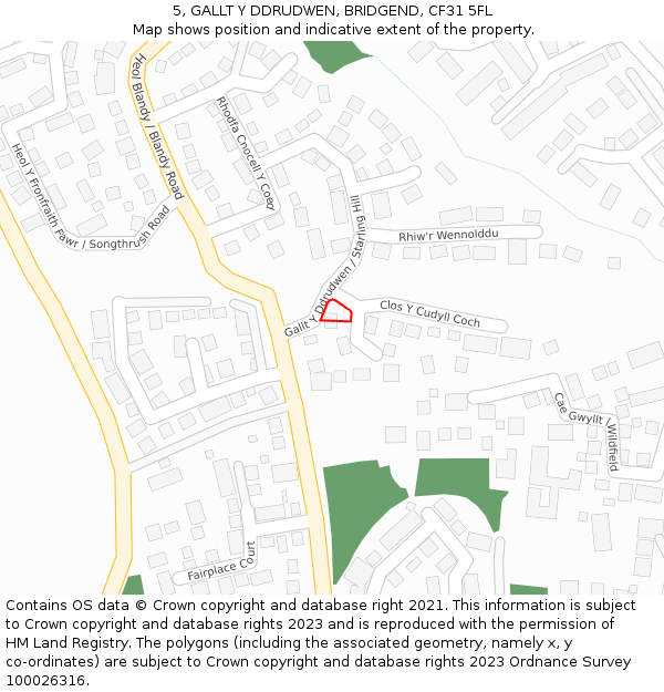 5, GALLT Y DDRUDWEN, BRIDGEND, CF31 5FL: Location map and indicative extent of plot