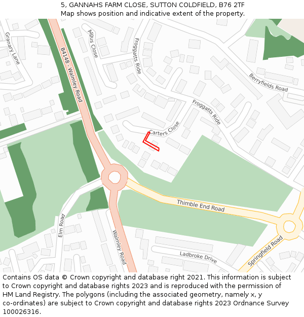 5, GANNAHS FARM CLOSE, SUTTON COLDFIELD, B76 2TF: Location map and indicative extent of plot