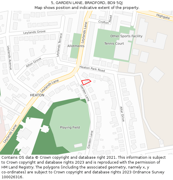 5, GARDEN LANE, BRADFORD, BD9 5QJ: Location map and indicative extent of plot
