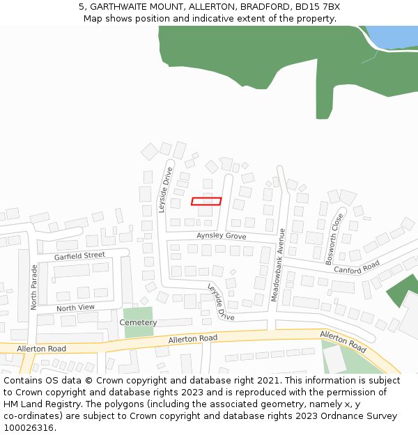 5, GARTHWAITE MOUNT, ALLERTON, BRADFORD, BD15 7BX: Location map and indicative extent of plot