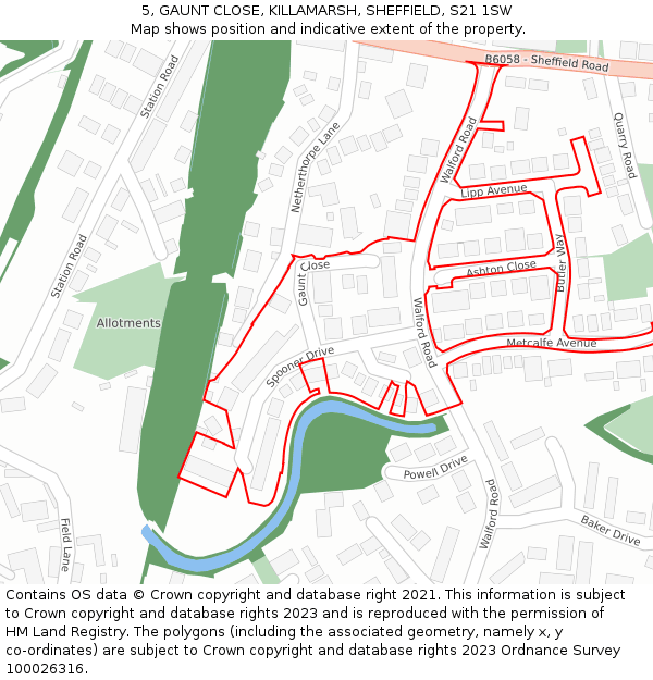 5, GAUNT CLOSE, KILLAMARSH, SHEFFIELD, S21 1SW: Location map and indicative extent of plot