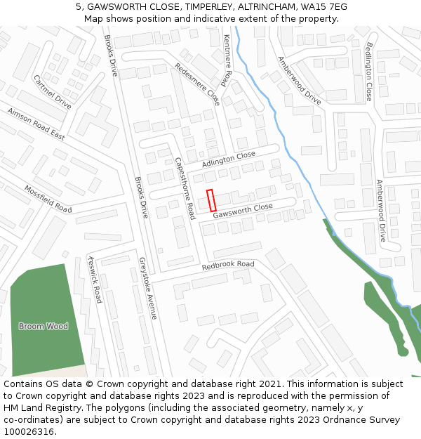 5, GAWSWORTH CLOSE, TIMPERLEY, ALTRINCHAM, WA15 7EG: Location map and indicative extent of plot