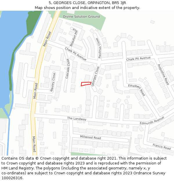 5, GEORGES CLOSE, ORPINGTON, BR5 3JR: Location map and indicative extent of plot