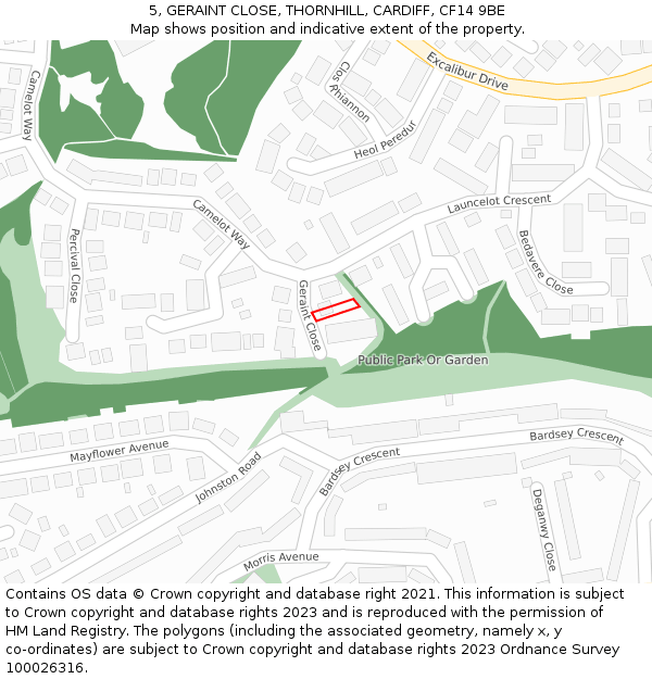 5, GERAINT CLOSE, THORNHILL, CARDIFF, CF14 9BE: Location map and indicative extent of plot