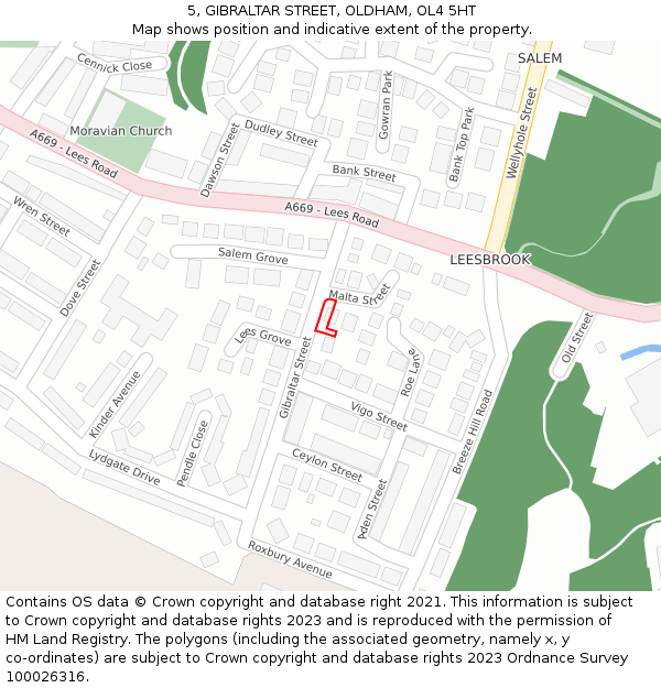 5, GIBRALTAR STREET, OLDHAM, OL4 5HT: Location map and indicative extent of plot