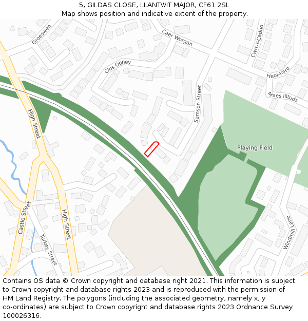 5, GILDAS CLOSE, LLANTWIT MAJOR, CF61 2SL: Location map and indicative extent of plot