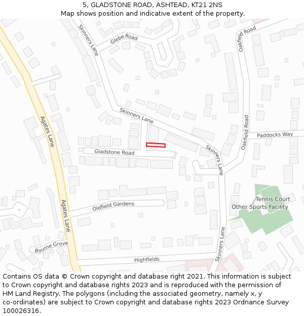5, GLADSTONE ROAD, ASHTEAD, KT21 2NS: Location map and indicative extent of plot