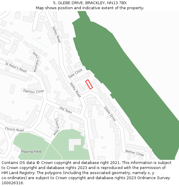 5, GLEBE DRIVE, BRACKLEY, NN13 7BX: Location map and indicative extent of plot