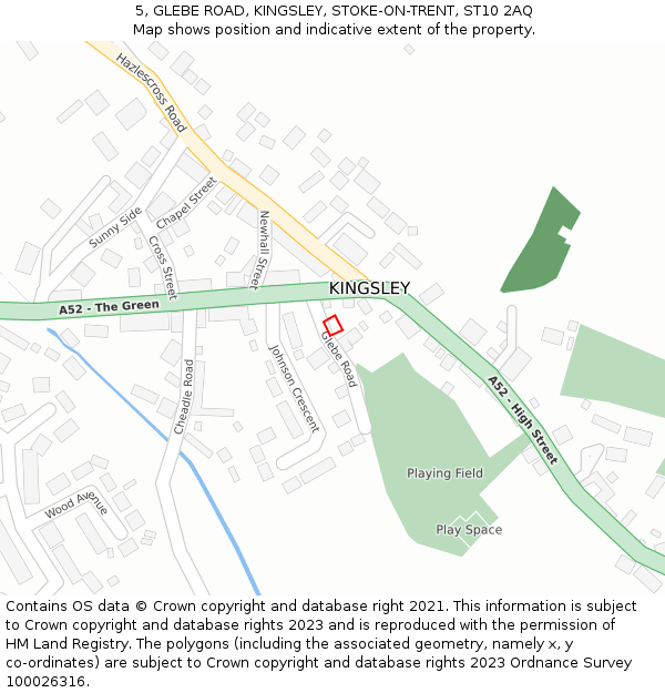 5, GLEBE ROAD, KINGSLEY, STOKE-ON-TRENT, ST10 2AQ: Location map and indicative extent of plot