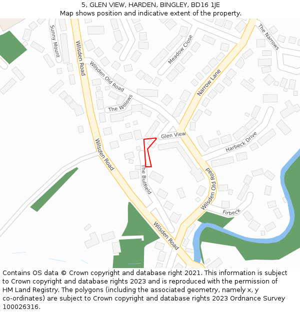 5, GLEN VIEW, HARDEN, BINGLEY, BD16 1JE: Location map and indicative extent of plot