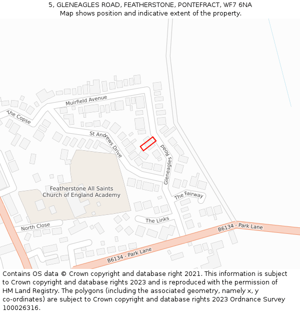 5, GLENEAGLES ROAD, FEATHERSTONE, PONTEFRACT, WF7 6NA: Location map and indicative extent of plot
