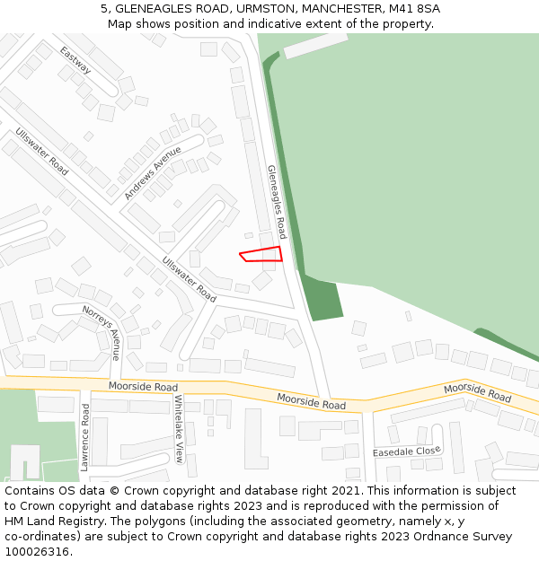 5, GLENEAGLES ROAD, URMSTON, MANCHESTER, M41 8SA: Location map and indicative extent of plot