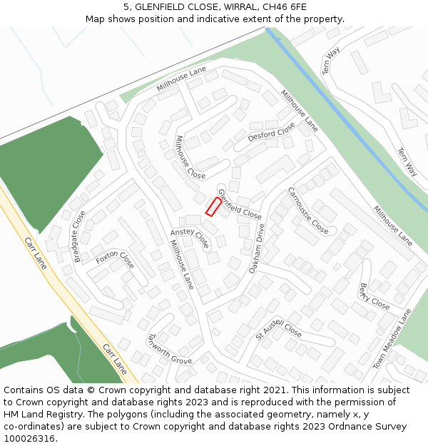 5, GLENFIELD CLOSE, WIRRAL, CH46 6FE: Location map and indicative extent of plot