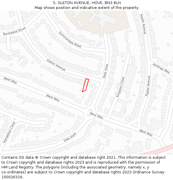 5, GLETON AVENUE, HOVE, BN3 8LN: Location map and indicative extent of plot