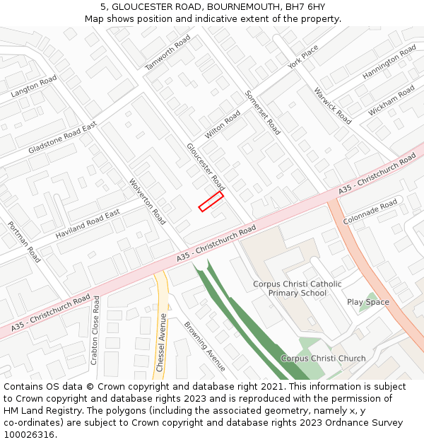 5, GLOUCESTER ROAD, BOURNEMOUTH, BH7 6HY: Location map and indicative extent of plot