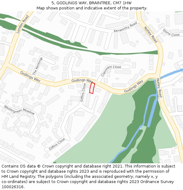 5, GODLINGS WAY, BRAINTREE, CM7 1HW: Location map and indicative extent of plot