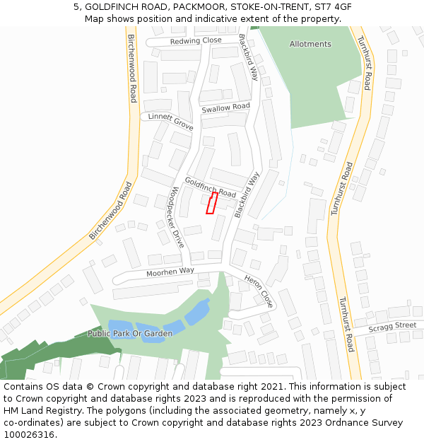 5, GOLDFINCH ROAD, PACKMOOR, STOKE-ON-TRENT, ST7 4GF: Location map and indicative extent of plot