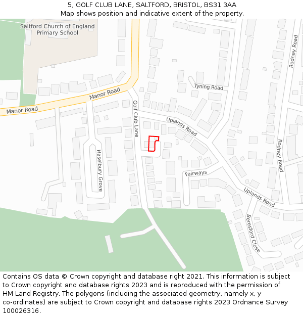 5, GOLF CLUB LANE, SALTFORD, BRISTOL, BS31 3AA: Location map and indicative extent of plot