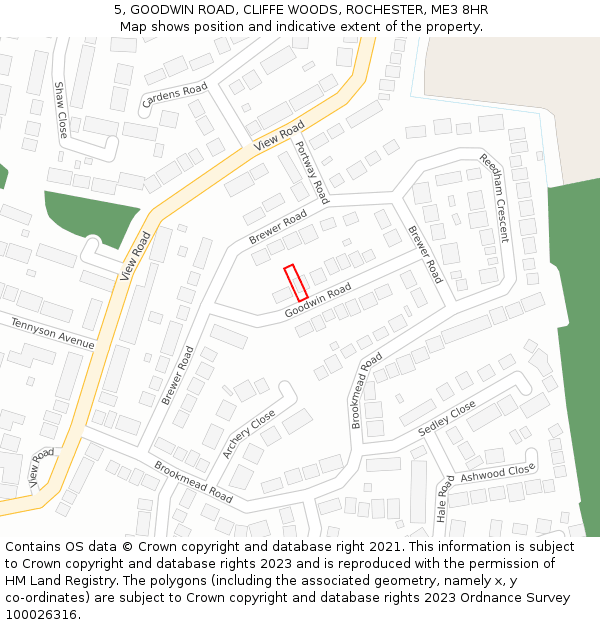 5, GOODWIN ROAD, CLIFFE WOODS, ROCHESTER, ME3 8HR: Location map and indicative extent of plot