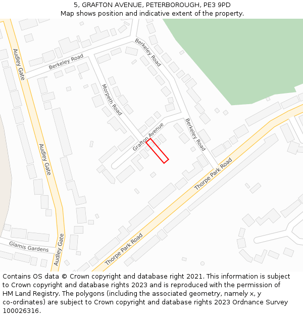 5, GRAFTON AVENUE, PETERBOROUGH, PE3 9PD: Location map and indicative extent of plot