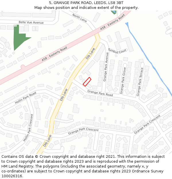 5, GRANGE PARK ROAD, LEEDS, LS8 3BT: Location map and indicative extent of plot