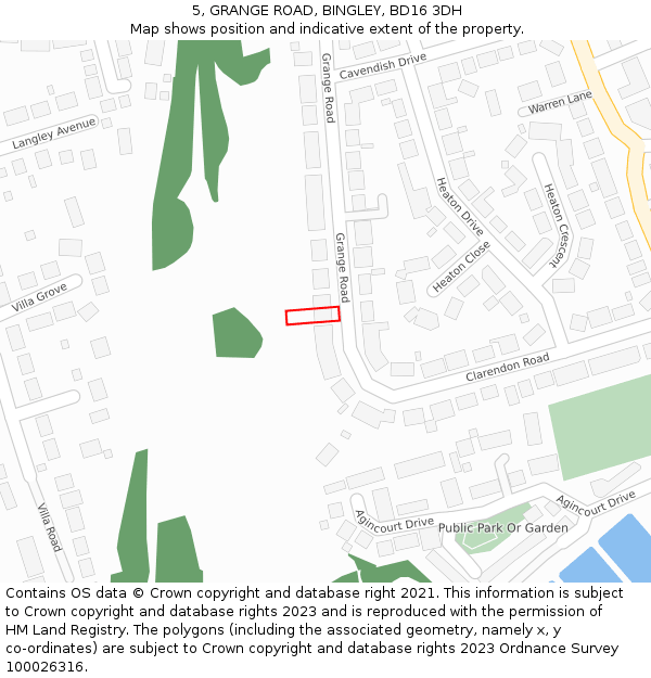 5, GRANGE ROAD, BINGLEY, BD16 3DH: Location map and indicative extent of plot