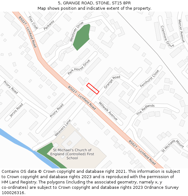 5, GRANGE ROAD, STONE, ST15 8PR: Location map and indicative extent of plot