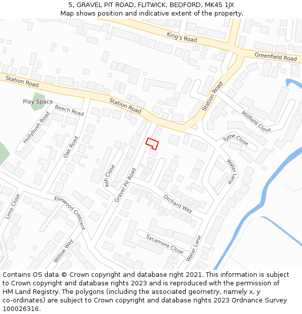 5, GRAVEL PIT ROAD, FLITWICK, BEDFORD, MK45 1JX: Location map and indicative extent of plot