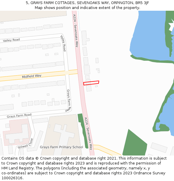 5, GRAYS FARM COTTAGES, SEVENOAKS WAY, ORPINGTON, BR5 3JF: Location map and indicative extent of plot
