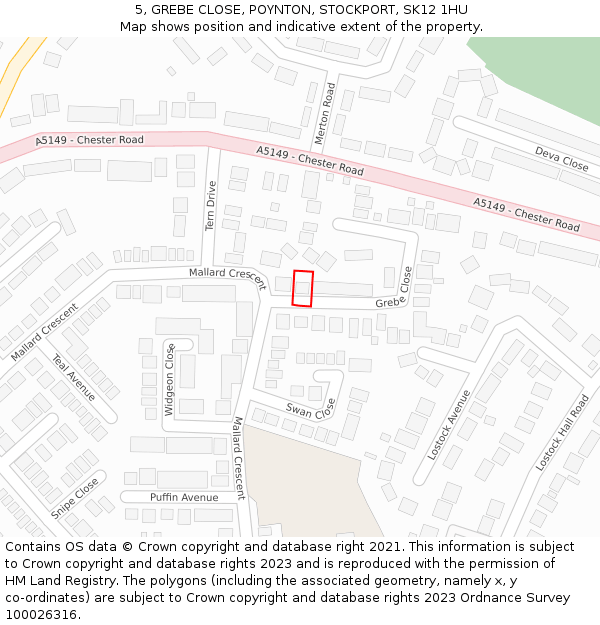 5, GREBE CLOSE, POYNTON, STOCKPORT, SK12 1HU: Location map and indicative extent of plot