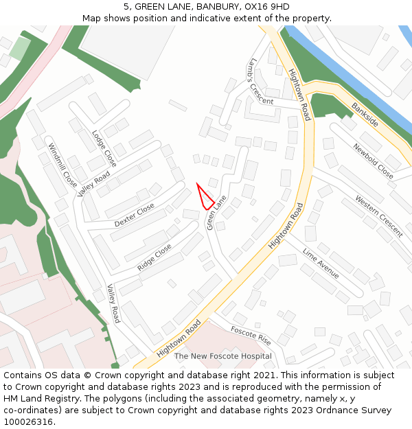 5, GREEN LANE, BANBURY, OX16 9HD: Location map and indicative extent of plot