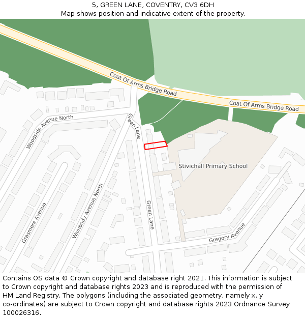 5, GREEN LANE, COVENTRY, CV3 6DH: Location map and indicative extent of plot