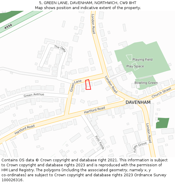 5, GREEN LANE, DAVENHAM, NORTHWICH, CW9 8HT: Location map and indicative extent of plot