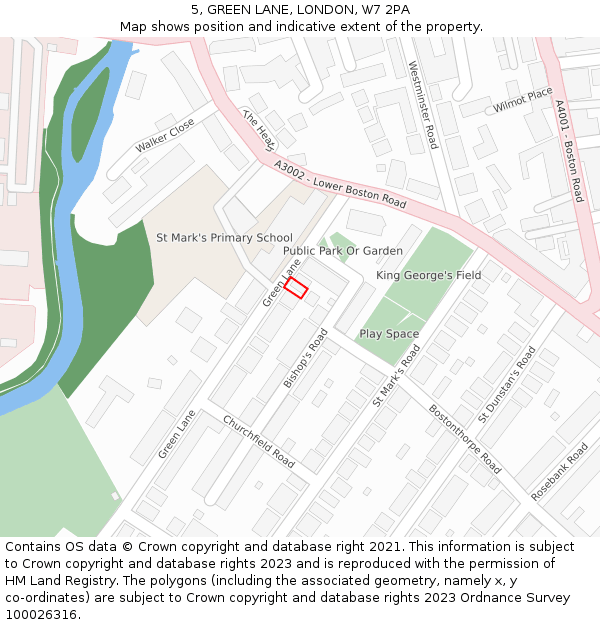 5, GREEN LANE, LONDON, W7 2PA: Location map and indicative extent of plot