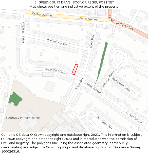 5, GREENCOURT DRIVE, BOGNOR REGIS, PO21 5ET: Location map and indicative extent of plot
