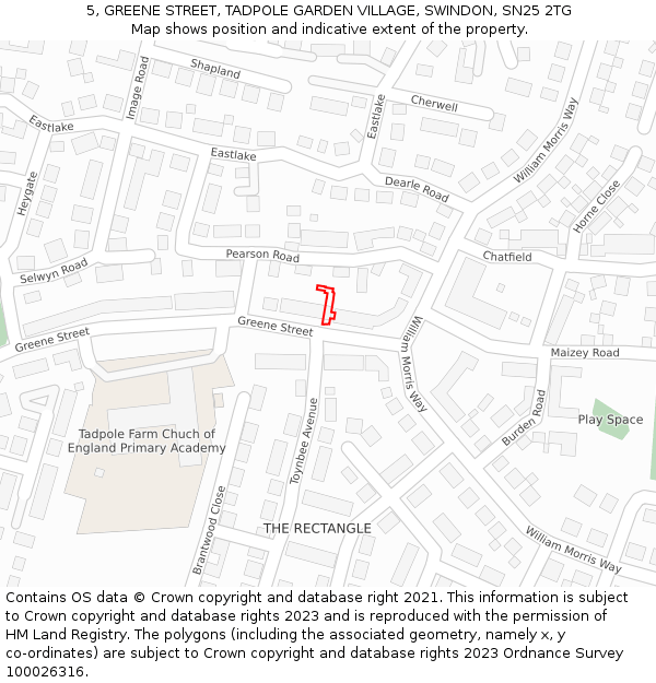 5, GREENE STREET, TADPOLE GARDEN VILLAGE, SWINDON, SN25 2TG: Location map and indicative extent of plot