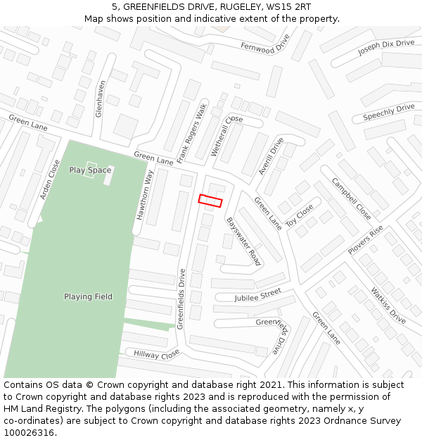 5, GREENFIELDS DRIVE, RUGELEY, WS15 2RT: Location map and indicative extent of plot