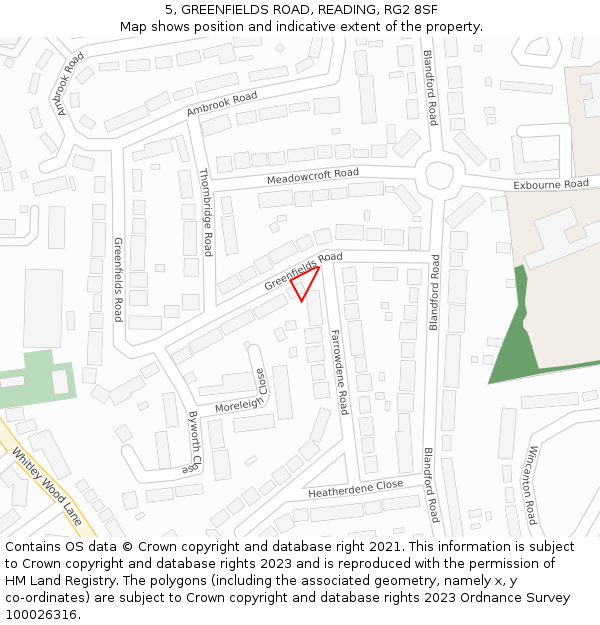5, GREENFIELDS ROAD, READING, RG2 8SF: Location map and indicative extent of plot