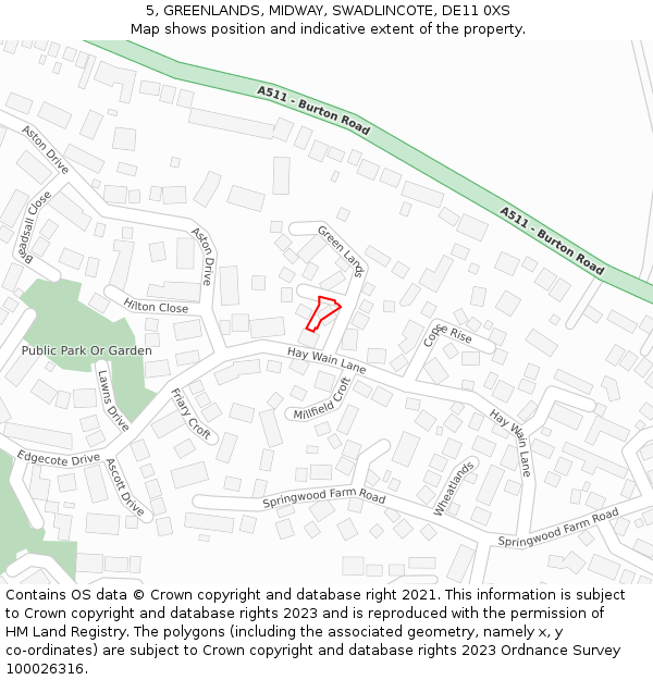 5, GREENLANDS, MIDWAY, SWADLINCOTE, DE11 0XS: Location map and indicative extent of plot