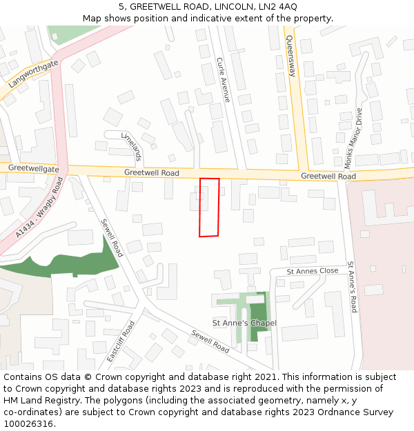 5, GREETWELL ROAD, LINCOLN, LN2 4AQ: Location map and indicative extent of plot